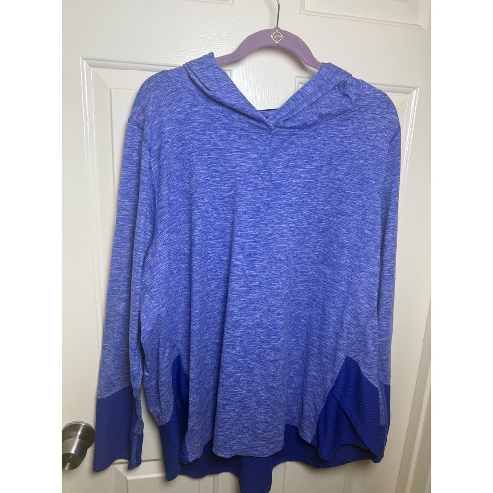 Livi Active Blue Space Dye Mesh Trim Hoodie Thumbhole Pullover 22/24